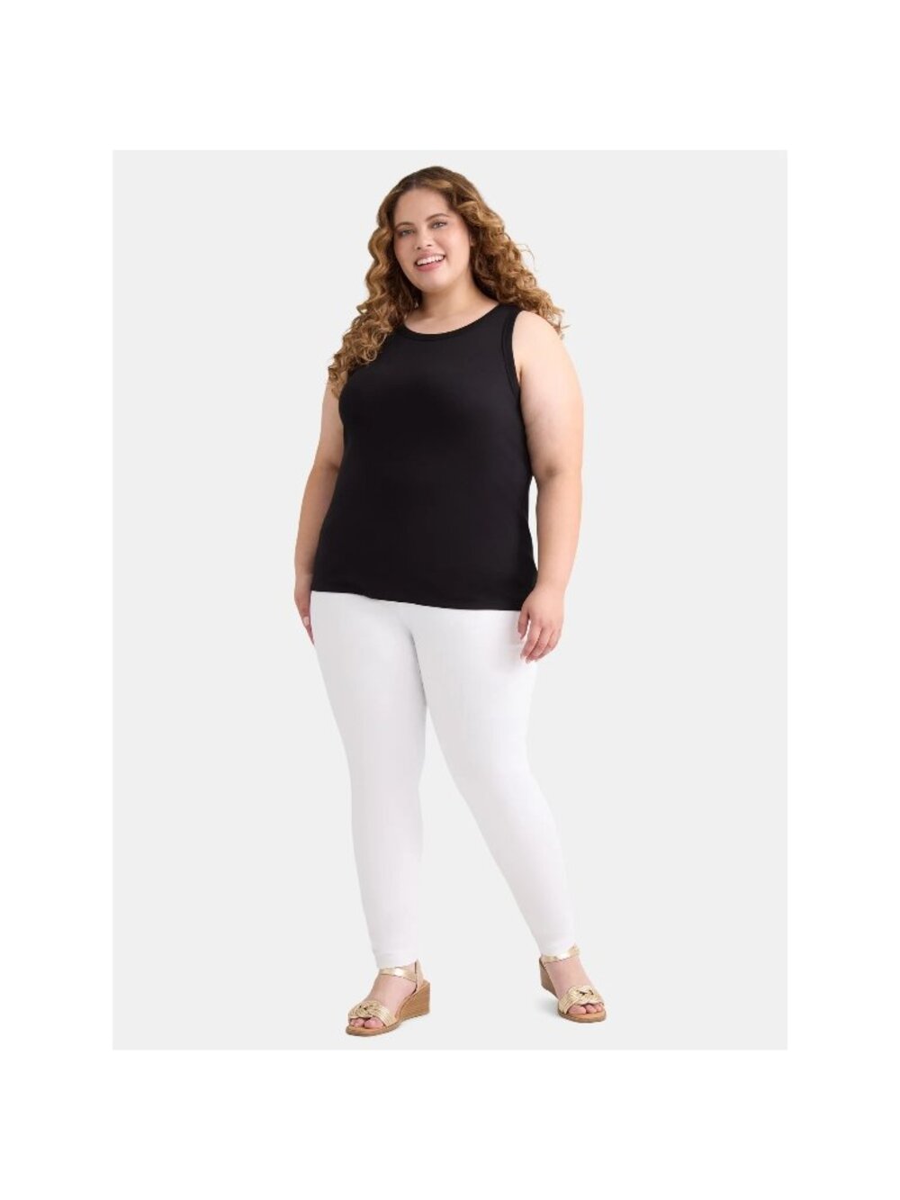 Terra & Sky Womens Plus Size High Neck Rib Tank Top Black Soot Size 1X